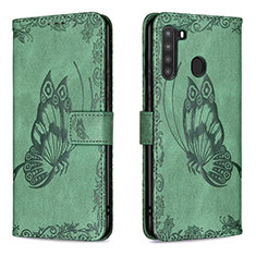 Coque Portefeuille Papillon Livre Cuir Etui Clapet B02F pour Samsung Galaxy A21 Vert