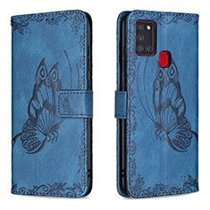 Coque Portefeuille Papillon Livre Cuir Etui Clapet B02F pour Samsung Galaxy A21s Bleu