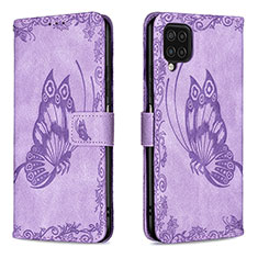 Coque Portefeuille Papillon Livre Cuir Etui Clapet B02F pour Samsung Galaxy F12 Violet Clair