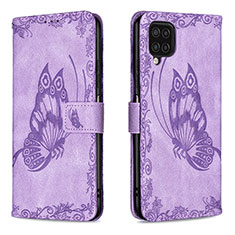 Coque Portefeuille Papillon Livre Cuir Etui Clapet B02F pour Samsung Galaxy M12 Violet Clair