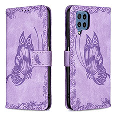 Coque Portefeuille Papillon Livre Cuir Etui Clapet B02F pour Samsung Galaxy M32 4G Violet Clair