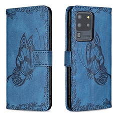 Coque Portefeuille Papillon Livre Cuir Etui Clapet B02F pour Samsung Galaxy S20 Ultra 5G Bleu