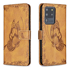 Coque Portefeuille Papillon Livre Cuir Etui Clapet B02F pour Samsung Galaxy S20 Ultra 5G Marron