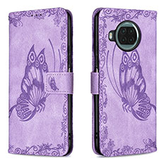 Coque Portefeuille Papillon Livre Cuir Etui Clapet B02F pour Xiaomi Mi 10i 5G Violet Clair