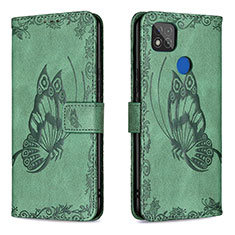 Coque Portefeuille Papillon Livre Cuir Etui Clapet B02F pour Xiaomi POCO C3 Vert