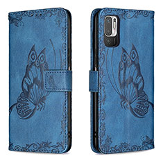 Coque Portefeuille Papillon Livre Cuir Etui Clapet B02F pour Xiaomi POCO M3 Pro 5G Bleu