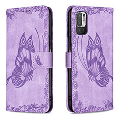 Coque Portefeuille Papillon Livre Cuir Etui Clapet B02F pour Xiaomi POCO M3 Pro 5G Violet Clair