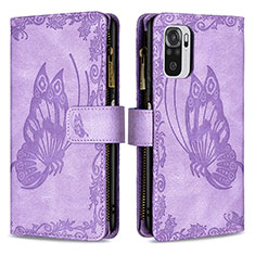 Coque Portefeuille Papillon Livre Cuir Etui Clapet B02F pour Xiaomi Poco M5S Violet Clair