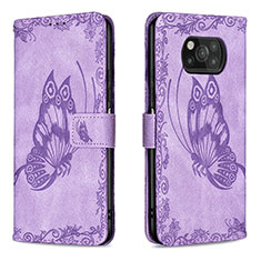 Coque Portefeuille Papillon Livre Cuir Etui Clapet B02F pour Xiaomi Poco X3 NFC Violet Clair