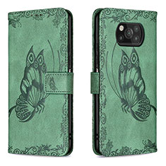 Coque Portefeuille Papillon Livre Cuir Etui Clapet B02F pour Xiaomi Poco X3 Pro Vert