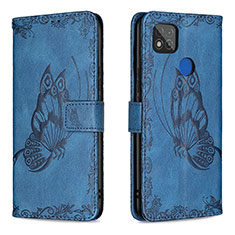 Coque Portefeuille Papillon Livre Cuir Etui Clapet B02F pour Xiaomi Redmi 9 Activ Bleu