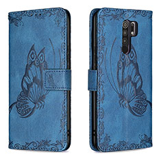 Coque Portefeuille Papillon Livre Cuir Etui Clapet B02F pour Xiaomi Redmi 9 Prime India Bleu