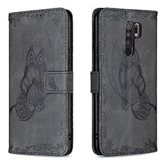 Coque Portefeuille Papillon Livre Cuir Etui Clapet B02F pour Xiaomi Redmi 9 Prime India Noir