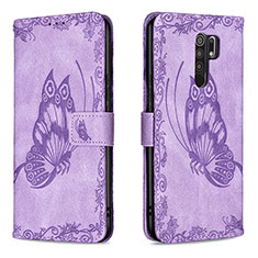 Coque Portefeuille Papillon Livre Cuir Etui Clapet B02F pour Xiaomi Redmi 9 Prime India Violet Clair