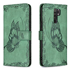 Coque Portefeuille Papillon Livre Cuir Etui Clapet B02F pour Xiaomi Redmi 9 Vert