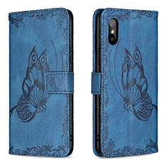 Coque Portefeuille Papillon Livre Cuir Etui Clapet B02F pour Xiaomi Redmi 9A Bleu