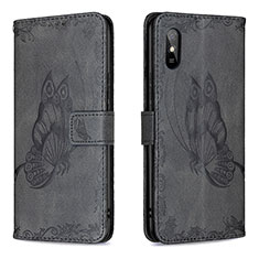 Coque Portefeuille Papillon Livre Cuir Etui Clapet B02F pour Xiaomi Redmi 9A Noir