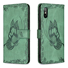 Coque Portefeuille Papillon Livre Cuir Etui Clapet B02F pour Xiaomi Redmi 9A Vert