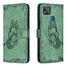 Coque Portefeuille Papillon Livre Cuir Etui Clapet B02F pour Xiaomi Redmi 9C Vert