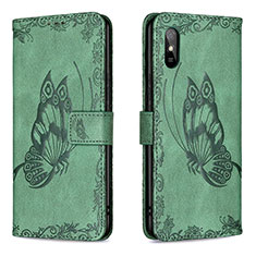 Coque Portefeuille Papillon Livre Cuir Etui Clapet B02F pour Xiaomi Redmi 9i Vert