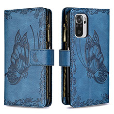 Coque Portefeuille Papillon Livre Cuir Etui Clapet B02F pour Xiaomi Redmi Note 10 4G Bleu