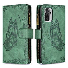 Coque Portefeuille Papillon Livre Cuir Etui Clapet B02F pour Xiaomi Redmi Note 10 4G Vert