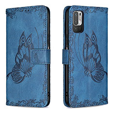 Coque Portefeuille Papillon Livre Cuir Etui Clapet B02F pour Xiaomi Redmi Note 10 5G Bleu