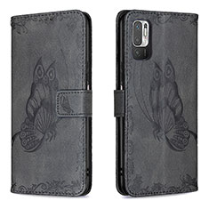 Coque Portefeuille Papillon Livre Cuir Etui Clapet B02F pour Xiaomi Redmi Note 10 5G Noir