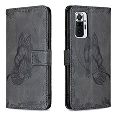 Coque Portefeuille Papillon Livre Cuir Etui Clapet B02F pour Xiaomi Redmi Note 10 Pro 4G Noir