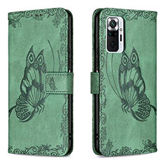 Coque Portefeuille Papillon Livre Cuir Etui Clapet B02F pour Xiaomi Redmi Note 10 Pro 4G Vert