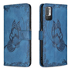 Coque Portefeuille Papillon Livre Cuir Etui Clapet B02F pour Xiaomi Redmi Note 10T 5G Bleu