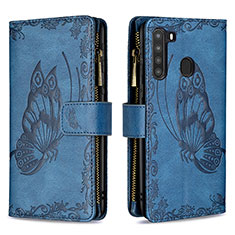 Coque Portefeuille Papillon Livre Cuir Etui Clapet B03F pour Samsung Galaxy A21 Bleu