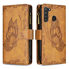 Coque Portefeuille Papillon Livre Cuir Etui Clapet B03F pour Samsung Galaxy A21 Marron