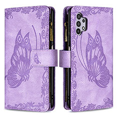 Coque Portefeuille Papillon Livre Cuir Etui Clapet B03F pour Samsung Galaxy A32 4G Violet Clair