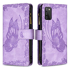 Coque Portefeuille Papillon Livre Cuir Etui Clapet B03F pour Samsung Galaxy F02S SM-E025F Violet Clair