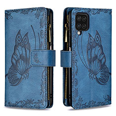 Coque Portefeuille Papillon Livre Cuir Etui Clapet B03F pour Samsung Galaxy F12 Bleu