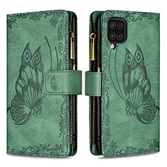 Coque Portefeuille Papillon Livre Cuir Etui Clapet B03F pour Samsung Galaxy F12 Vert