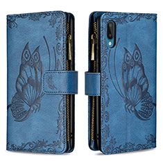 Coque Portefeuille Papillon Livre Cuir Etui Clapet B03F pour Samsung Galaxy M02 Bleu