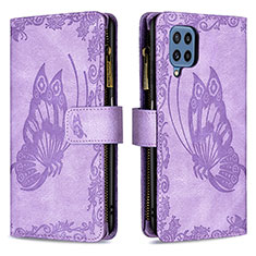 Coque Portefeuille Papillon Livre Cuir Etui Clapet B03F pour Samsung Galaxy M32 4G Violet Clair