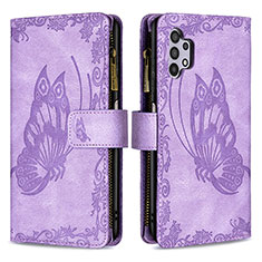 Coque Portefeuille Papillon Livre Cuir Etui Clapet B03F pour Samsung Galaxy M32 5G Violet Clair