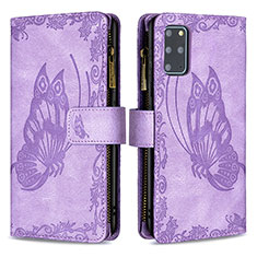 Coque Portefeuille Papillon Livre Cuir Etui Clapet B03F pour Samsung Galaxy S20 Plus 5G Violet Clair