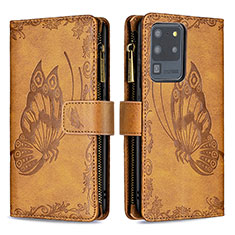 Coque Portefeuille Papillon Livre Cuir Etui Clapet B03F pour Samsung Galaxy S20 Ultra 5G Marron