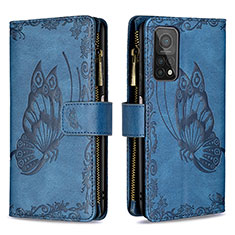 Coque Portefeuille Papillon Livre Cuir Etui Clapet B03F pour Xiaomi Mi 10T 5G Bleu