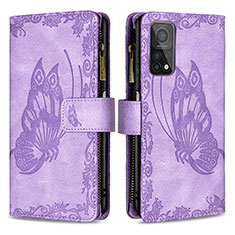 Coque Portefeuille Papillon Livre Cuir Etui Clapet B03F pour Xiaomi Mi 10T 5G Violet Clair