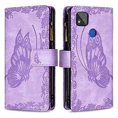 Coque Portefeuille Papillon Livre Cuir Etui Clapet B03F pour Xiaomi POCO C3 Violet Clair