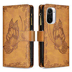 Coque Portefeuille Papillon Livre Cuir Etui Clapet B03F pour Xiaomi Poco F3 5G Marron