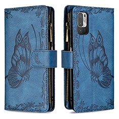 Coque Portefeuille Papillon Livre Cuir Etui Clapet B03F pour Xiaomi POCO M3 Pro 5G Bleu