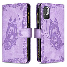 Coque Portefeuille Papillon Livre Cuir Etui Clapet B03F pour Xiaomi POCO M3 Pro 5G Violet Clair