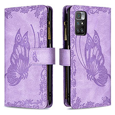 Coque Portefeuille Papillon Livre Cuir Etui Clapet B03F pour Xiaomi Redmi 10 4G Violet Clair