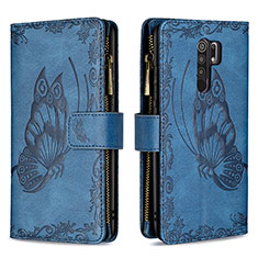 Coque Portefeuille Papillon Livre Cuir Etui Clapet B03F pour Xiaomi Redmi 9 Bleu